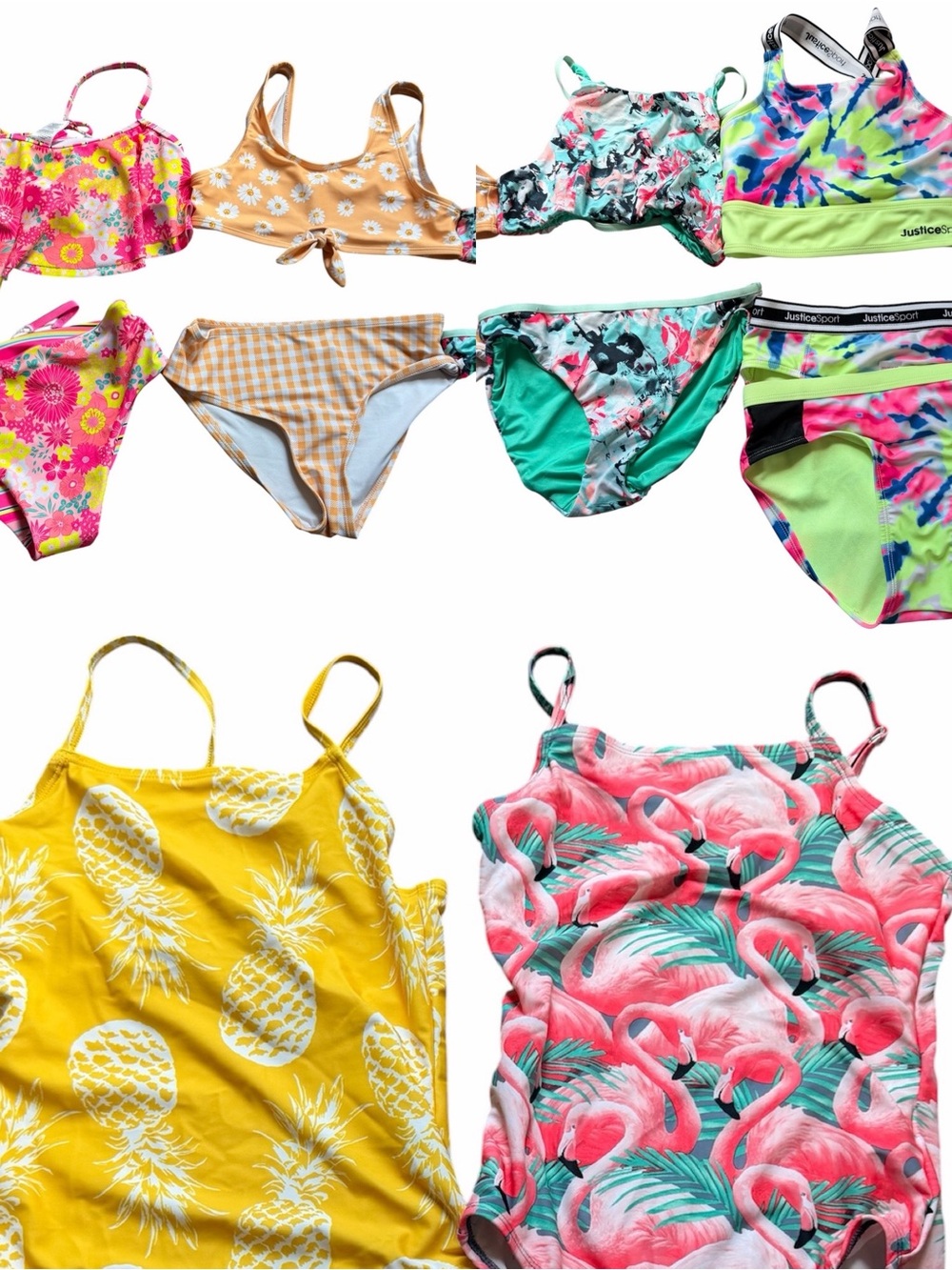 Girls' Swimwear Bundle Bright Floral, Pineapple & Flamingo Prints size girls L